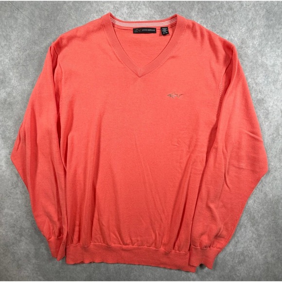 Greg Norman Collection Other - Greg Norman Mens XL Sweater Cotton Orange V Neck Shark Logo Golf Pullover